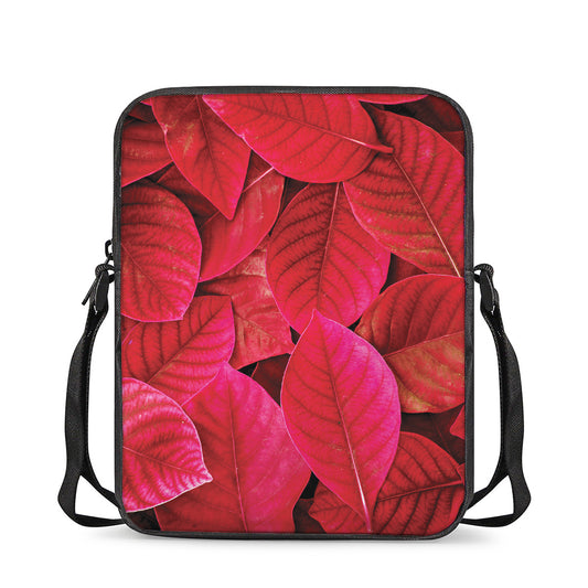 Red Leaf Print Rectangular Crossbody Bag
