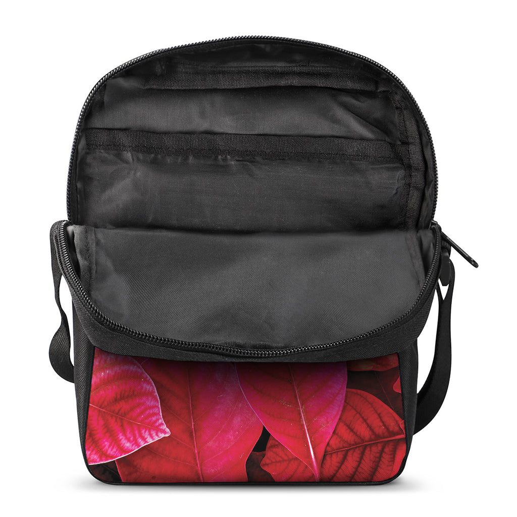 Red Leaf Print Rectangular Crossbody Bag