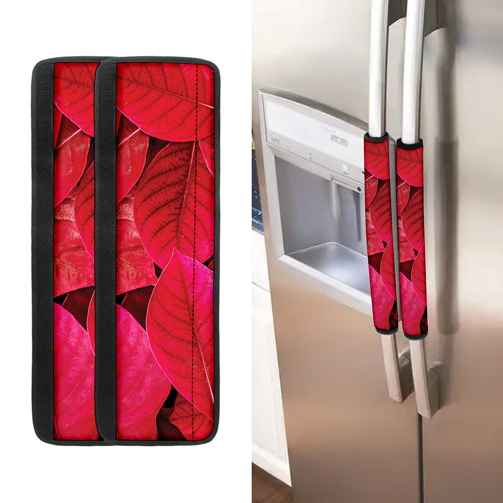 Red Leaf Print Refrigerator Handle Covers