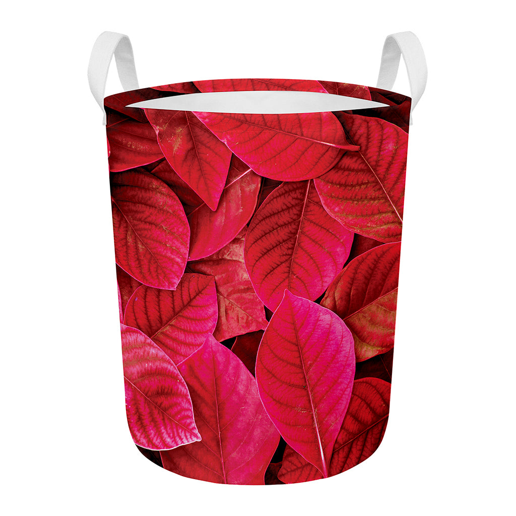 Red Leaf Print Round Laundry Basket