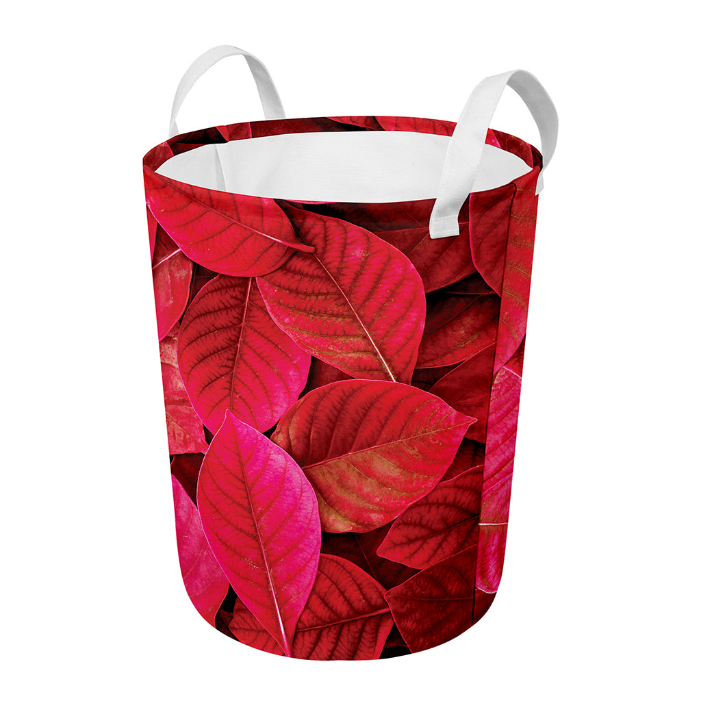 Red Leaf Print Round Laundry Basket