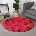 Red Leaf Print Round Rug