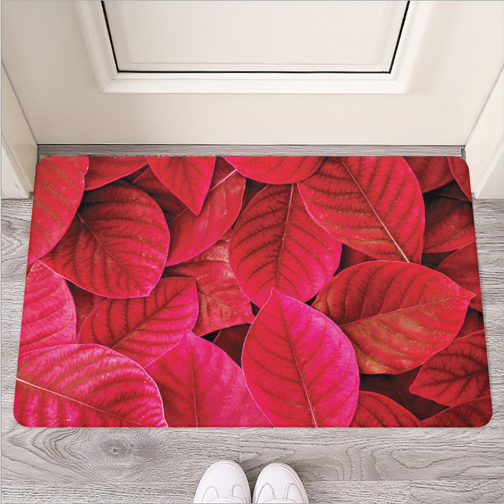Red Leaf Print Rubber Doormat