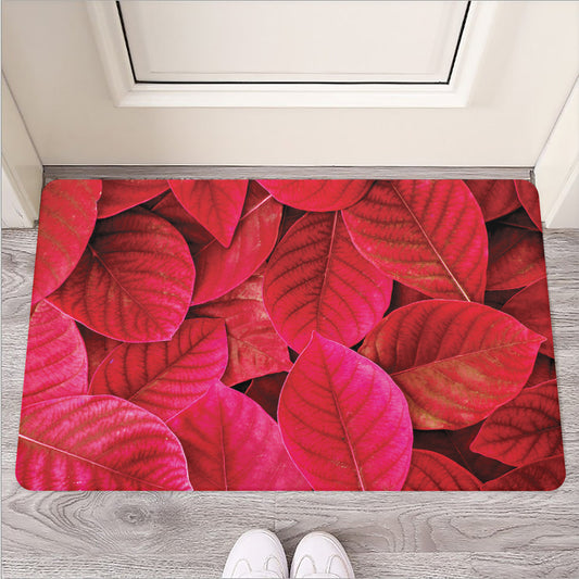 Red Leaf Print Rubber Doormat