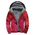 Red Leaf Print Sherpa Lined Zip Up Hoodie