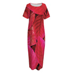Red Leaf Print Short Sleeve Long Nightdress