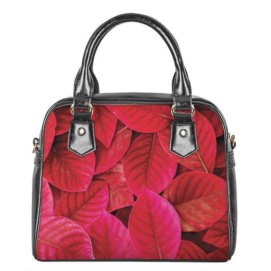 Red Leaf Print Shoulder Handbag