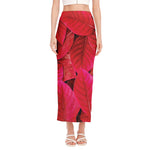 Red Leaf Print Side Slit Maxi Skirt