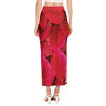 Red Leaf Print Side Slit Maxi Skirt