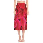 Red Leaf Print Side Slit Midi Skirt