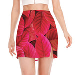 Red Leaf Print Side Slit Mini Skirt
