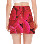 Red Leaf Print Side Slit Mini Skirt