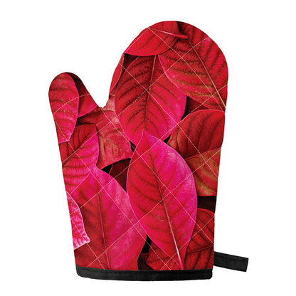 Red Leaf Print Single Oven Mitt