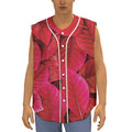 Red Leaf Print Sleeveless Baseball Jersey
