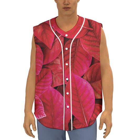 Red Leaf Print Sleeveless Baseball Jersey