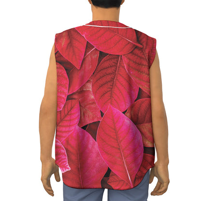 Red Leaf Print Sleeveless Baseball Jersey