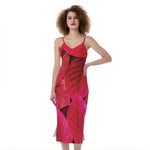 Red Leaf Print Slim Fit Midi Cami Dress