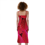 Red Leaf Print Slim Fit Midi Cami Dress