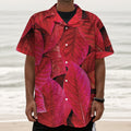 Red Leaf Print Textured Short Sleeve Shirt