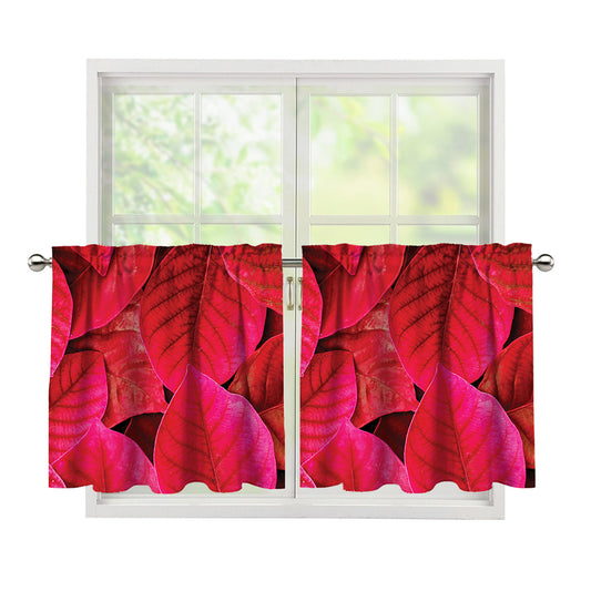 Red Leaf Print Tier Curtains