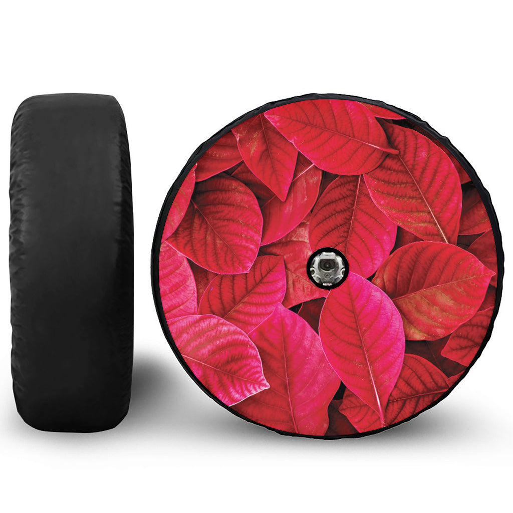 Red Leaf Print Tire Cover With Camera Hole