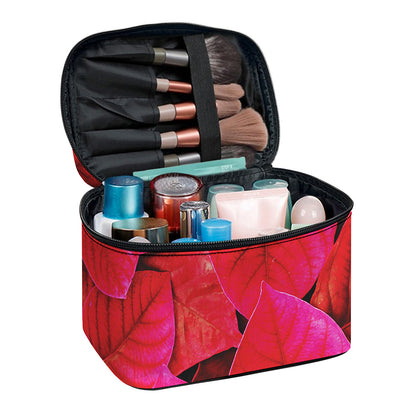 Red Leaf Print Travel Makeup Bag
