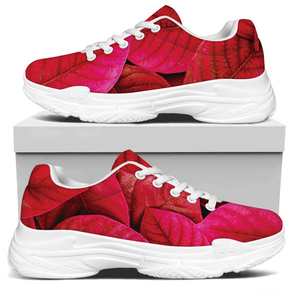 Red Leaf Print White Chunky Shoes