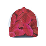 Red Leaf Print White Mesh Trucker Cap