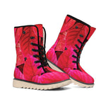 Red Leaf Print Winter Boots