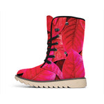 Red Leaf Print Winter Boots