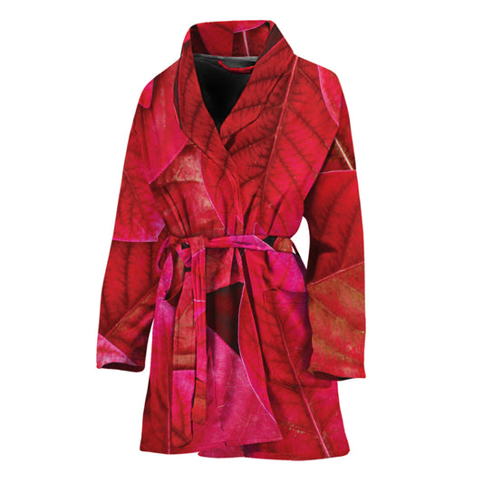 Red Leaf Print Women's Bathrobe