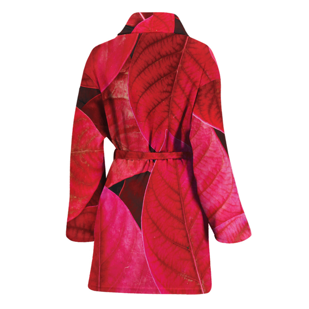 Red Leaf Print Women's Bathrobe
