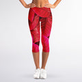 Red Leaf Print Women's Capri Leggings