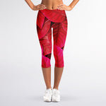 Red Leaf Print Women's Capri Leggings