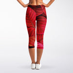 Red Leaf Print Women's Capri Leggings