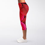 Red Leaf Print Women's Capri Leggings