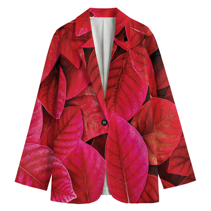Red Leaf Print Women's Cotton Blazer