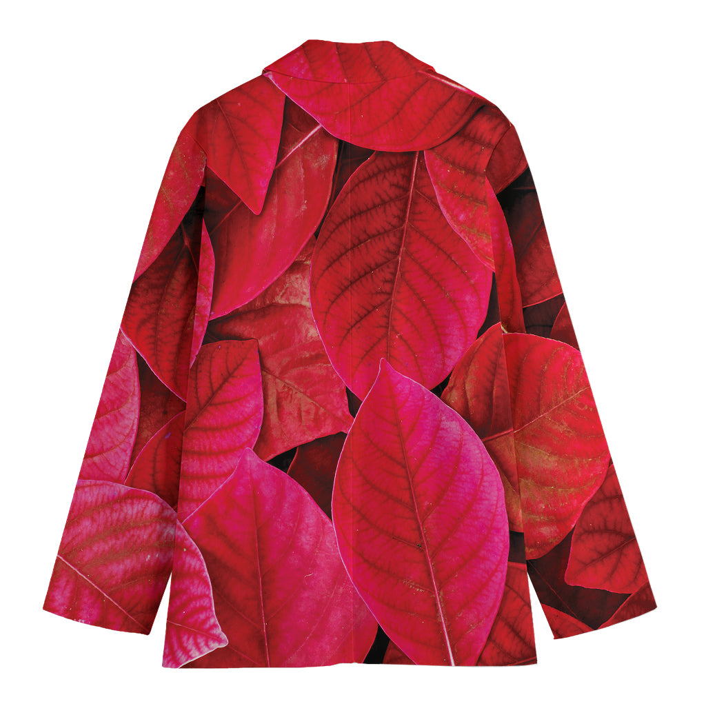 Red Leaf Print Women's Cotton Blazer