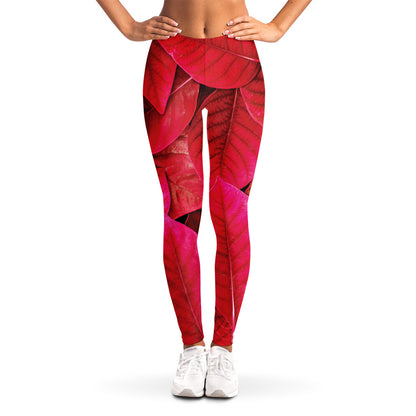 Red Leaf Print Women's Leggings