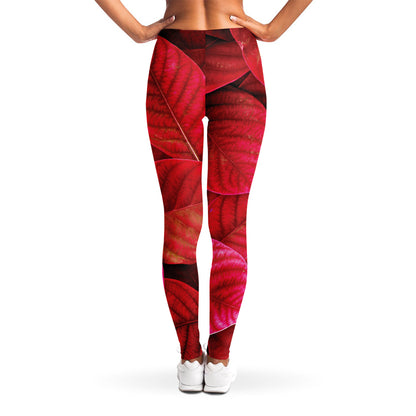 Red Leaf Print Women's Leggings