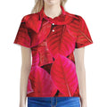 Red Leaf Print Women's Polo Shirt