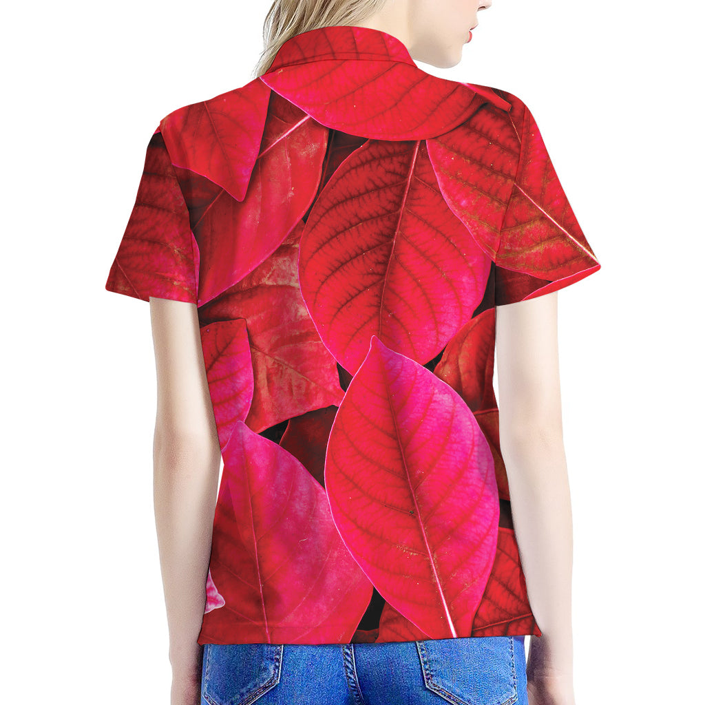 Red Leaf Print Women's Polo Shirt