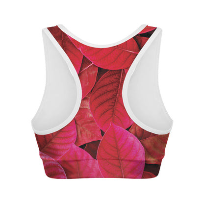 Red Leaf Print Women's Sports Bra