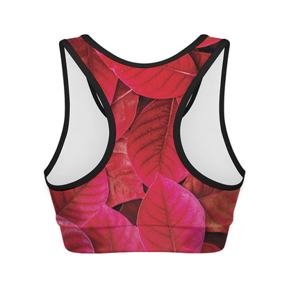 Red Leaf Print Women's Sports Bra
