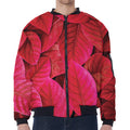 Red Leaf Print Zip Sleeve Bomber Jacket
