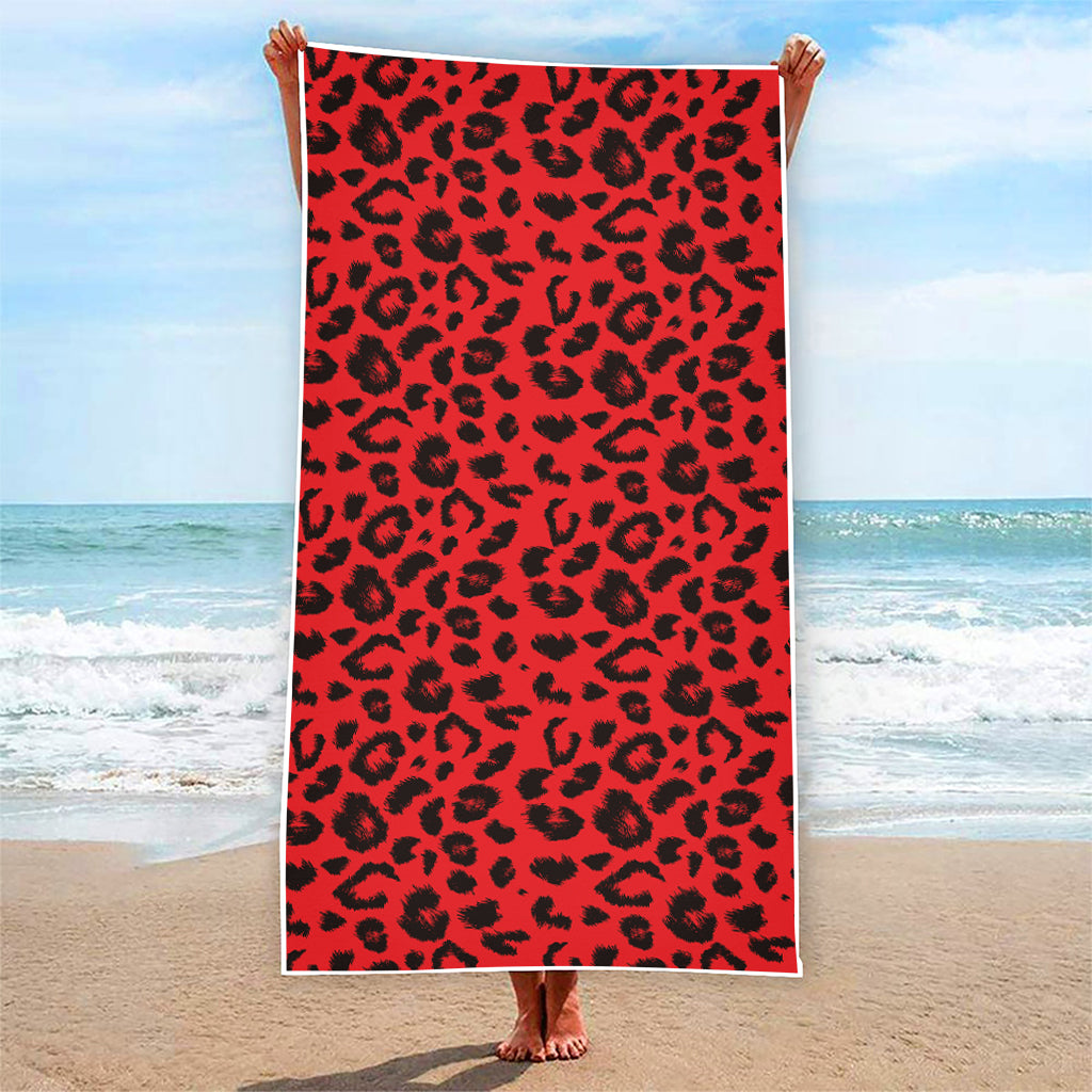 Red Leopard Print Beach Towel