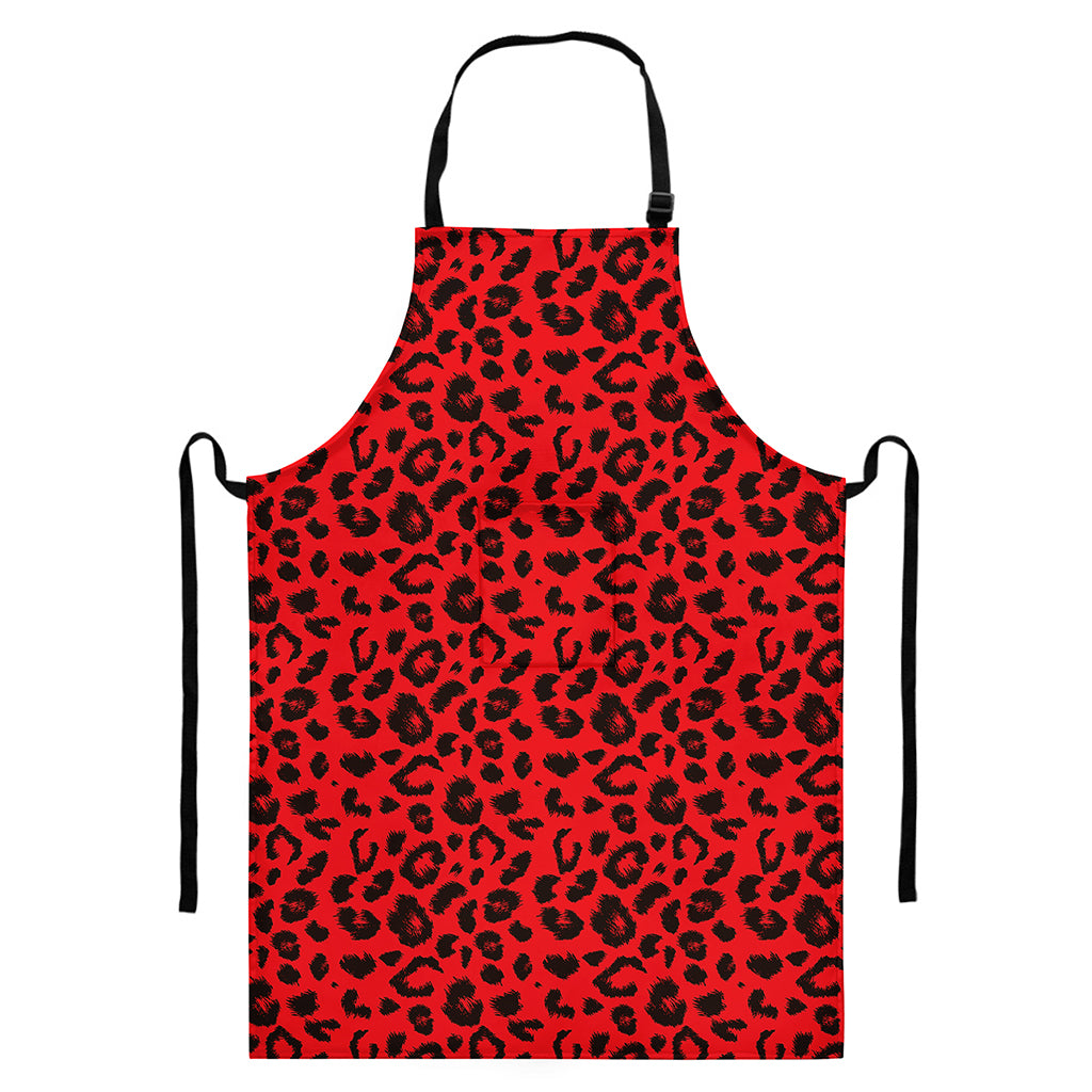 Red Leopard Print Bib Apron With Pocket