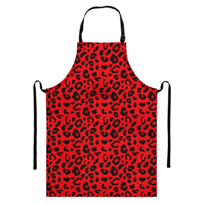 Red Leopard Print Bib Apron With Pocket