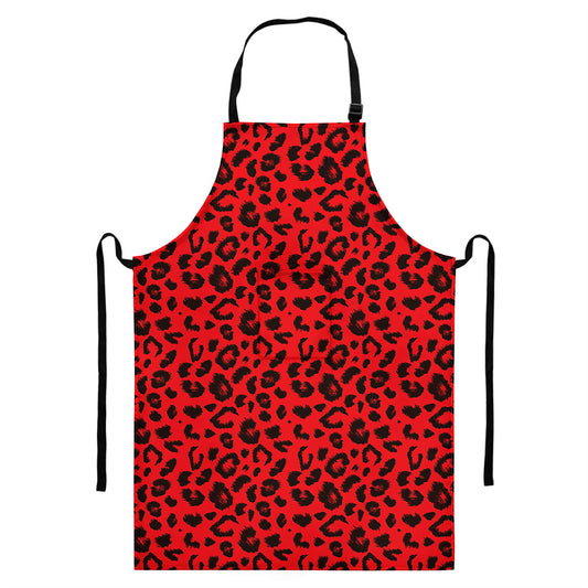 Red Leopard Print Bib Apron With Pocket