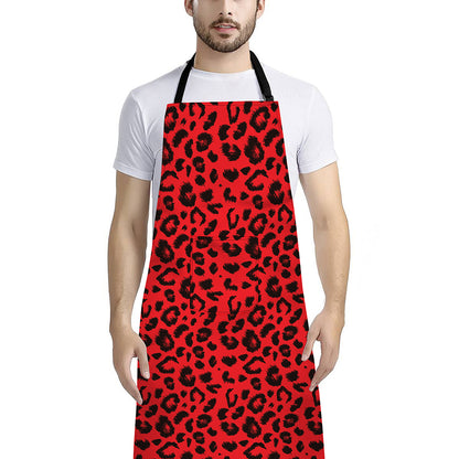 Red Leopard Print Bib Apron With Pocket